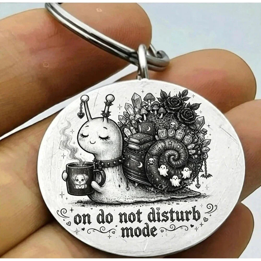 Snail Coffee Relax Funny Fancy Stainless Keychain Art Funny Happy Easy Life